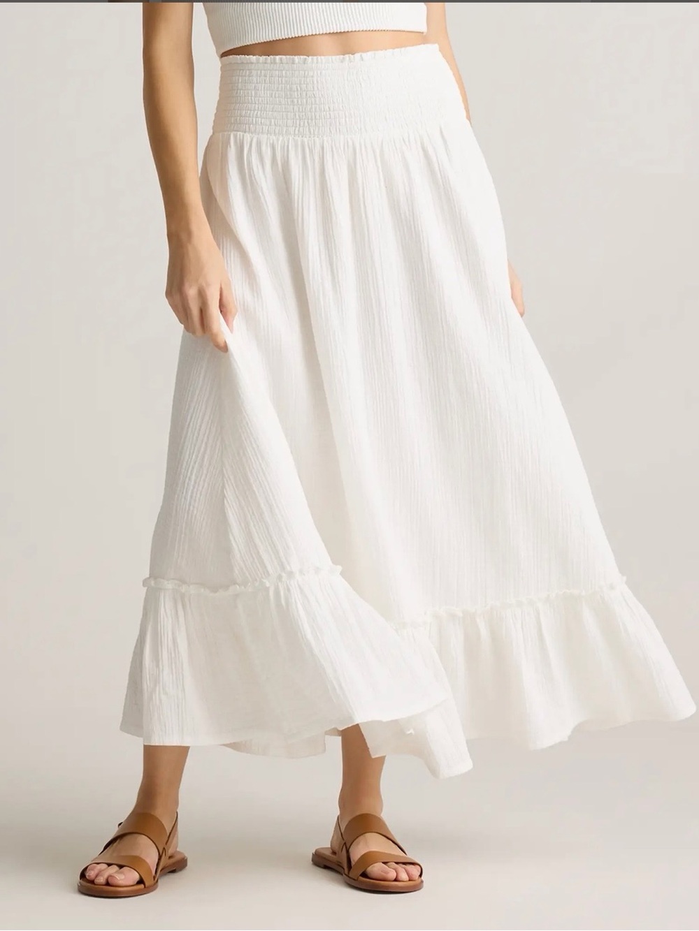 Quince White Cotton Maxi Skirt with Ruffle Hem